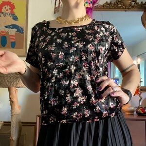 forever 21 boxy stretch velvet floral crop / sz xl